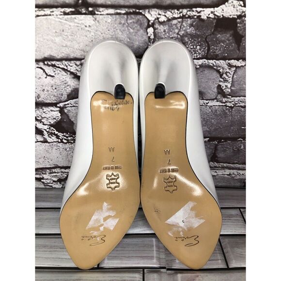 VTG David Evins White Leather Black Cap Toe Dress Heels Women’s Sz 7AA US/37.5EU - Picture 15 of 16